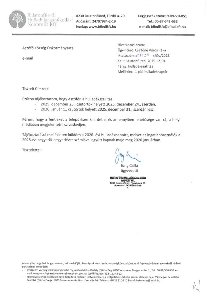 Hulladékszállítás 2026.