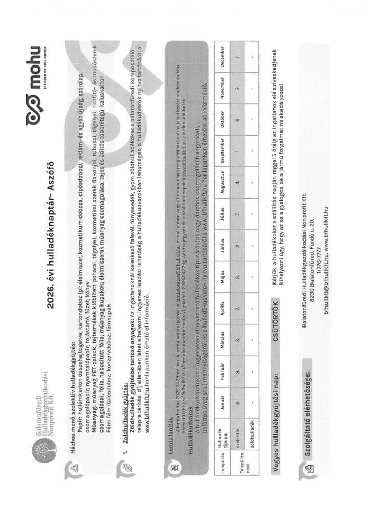 Hulladékszállítás 2026.